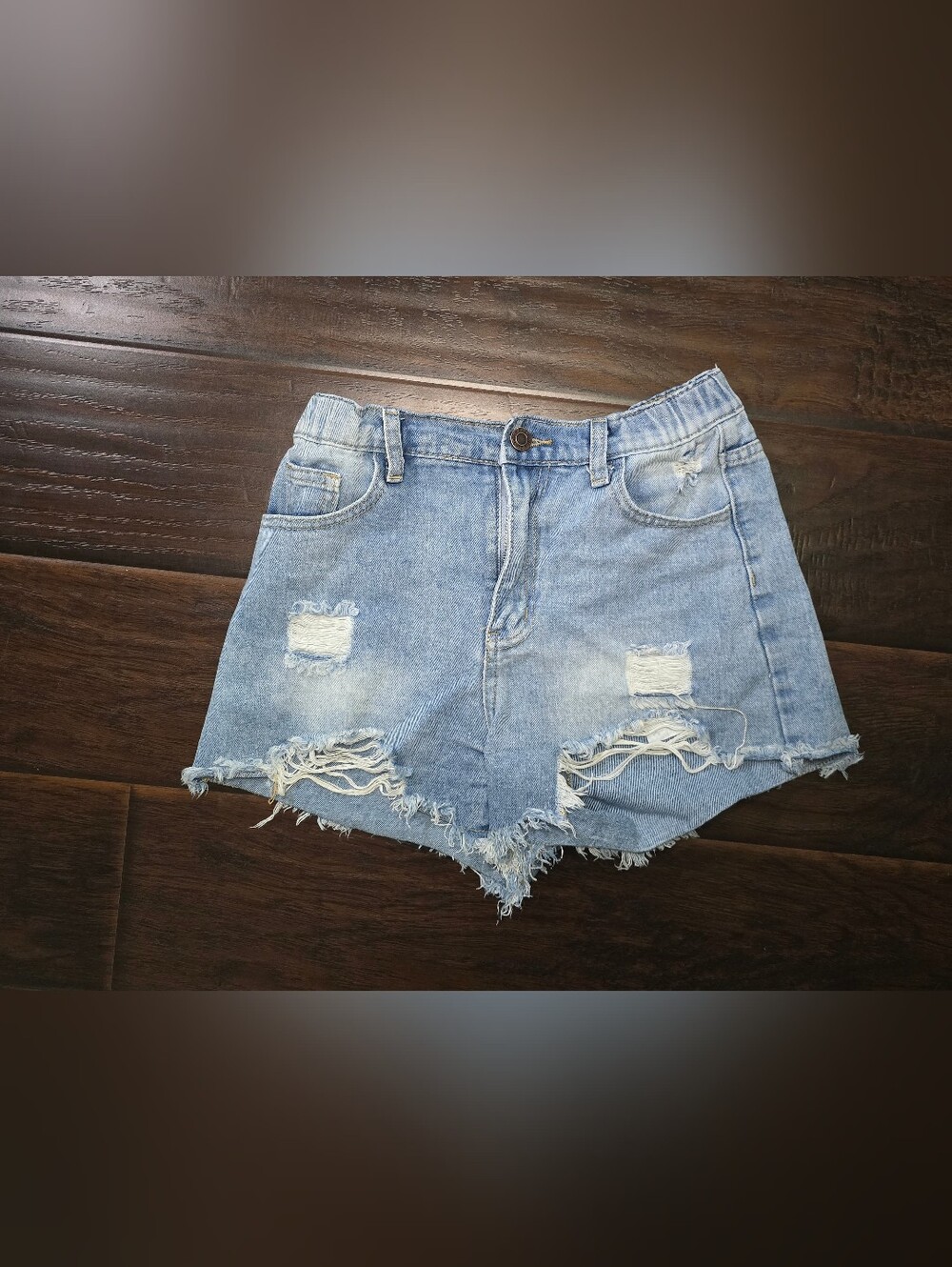 Shein Teen Distressed Light Blue Denim Stretchy Jean Shorts 14Y